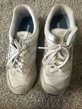 New Balance Cream and White Casual Suede Mesh Sneakers